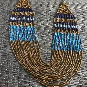 Beautiful Blue and Gold Beaded Layered Necklace